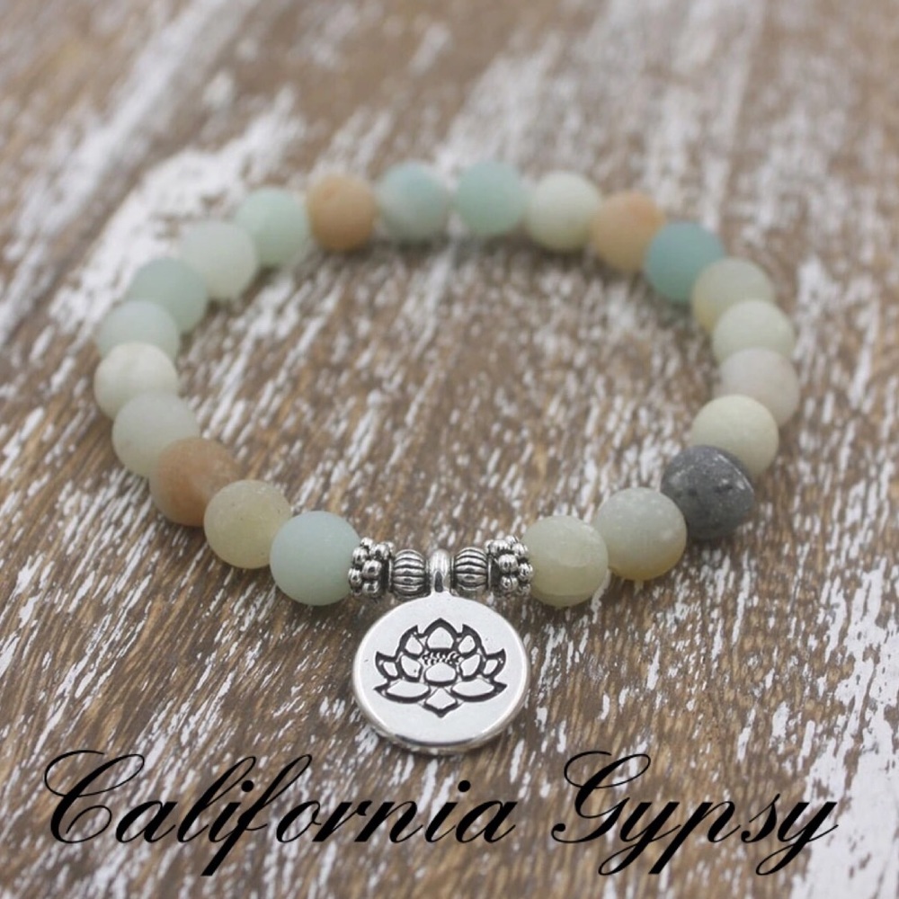 frosted amazonite lotus charm bracelet - Picture 2 of 3